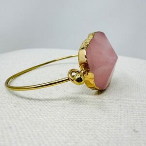 Rose Quartz Bangle‎ Bracelet Gold Tone Healing Crystal Gemstone Jewelry